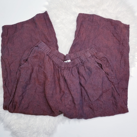 Flax Pants - Flax maroon wine 1G linen wide leg pants
